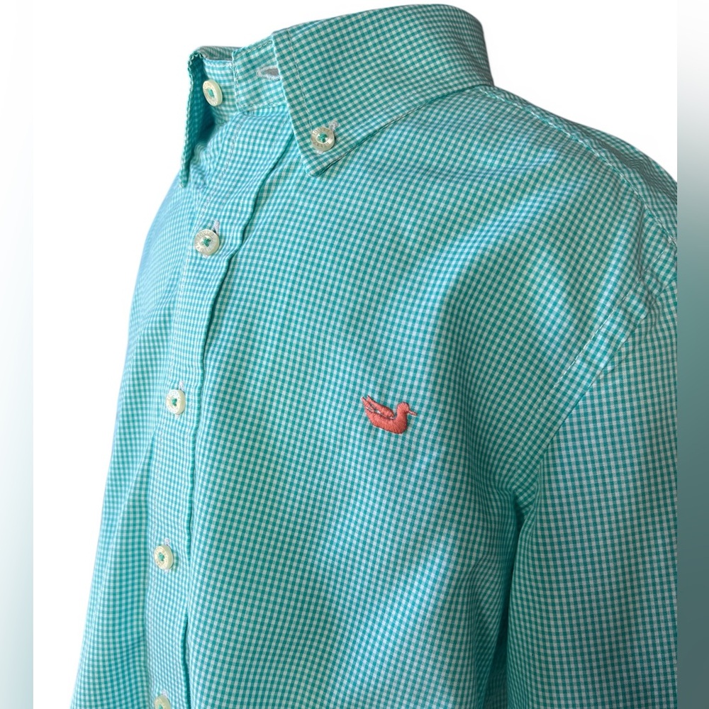 Southern Marsh Youth Medium Aqua Green Gingham Button Down Shirt Preppy - Picture 2 of 5